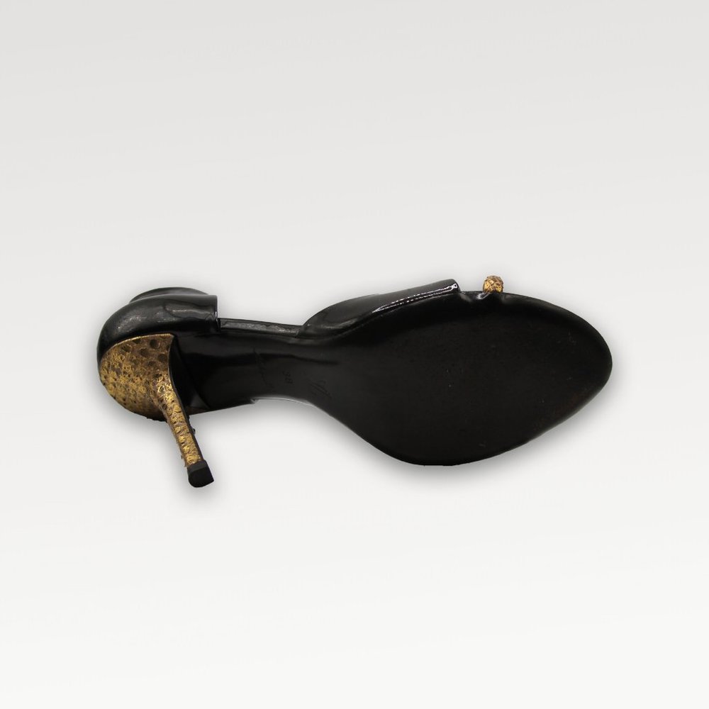 LOUIS VUITTON Open Toe Pump, Black Patent Leather, 10cm Heel - Picture 10 of 10